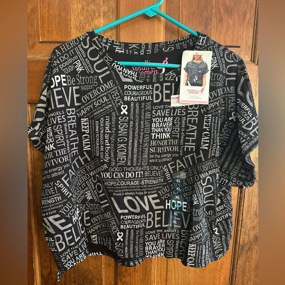Earth Yoga by Susan G. Komen Crop Top Womens  XL Warrior Tee Black Short Sleeve